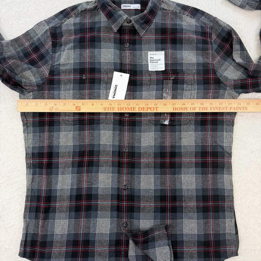 NWT Sonoma Grey Plaid Flannel Button Down Shirt Size Large - Picture 4 of 6